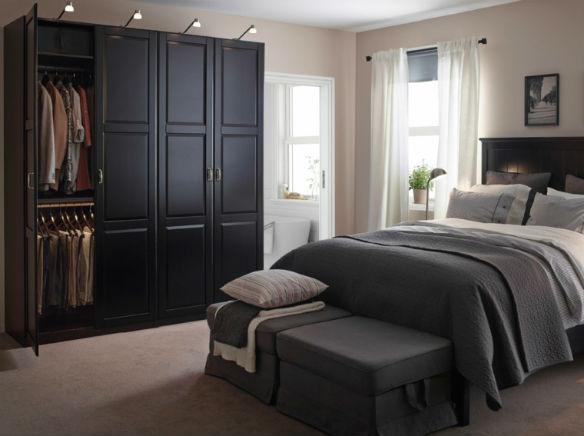 Dormitorios blancos,muebles negros: elegante y contemporáneo